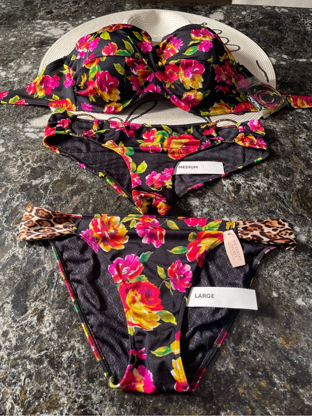 NWOT 36D top and M or L bottoms set by Victoria Secrets bikini bandeau gorgeous